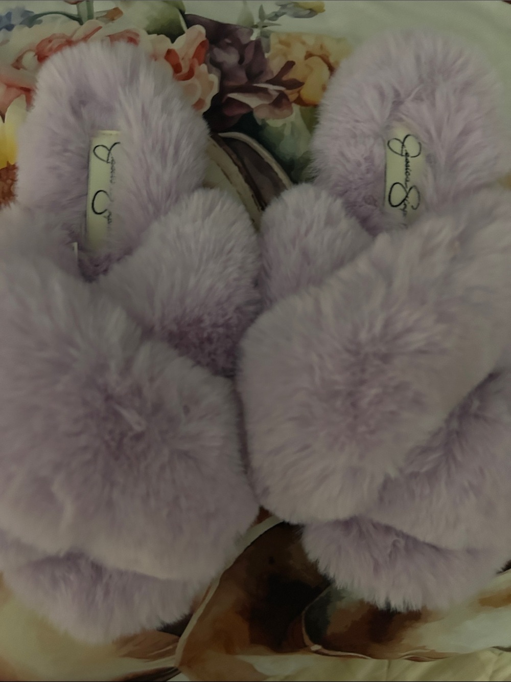 Jessica Simpson Plush Lavender Faux Fur Slide Slippers